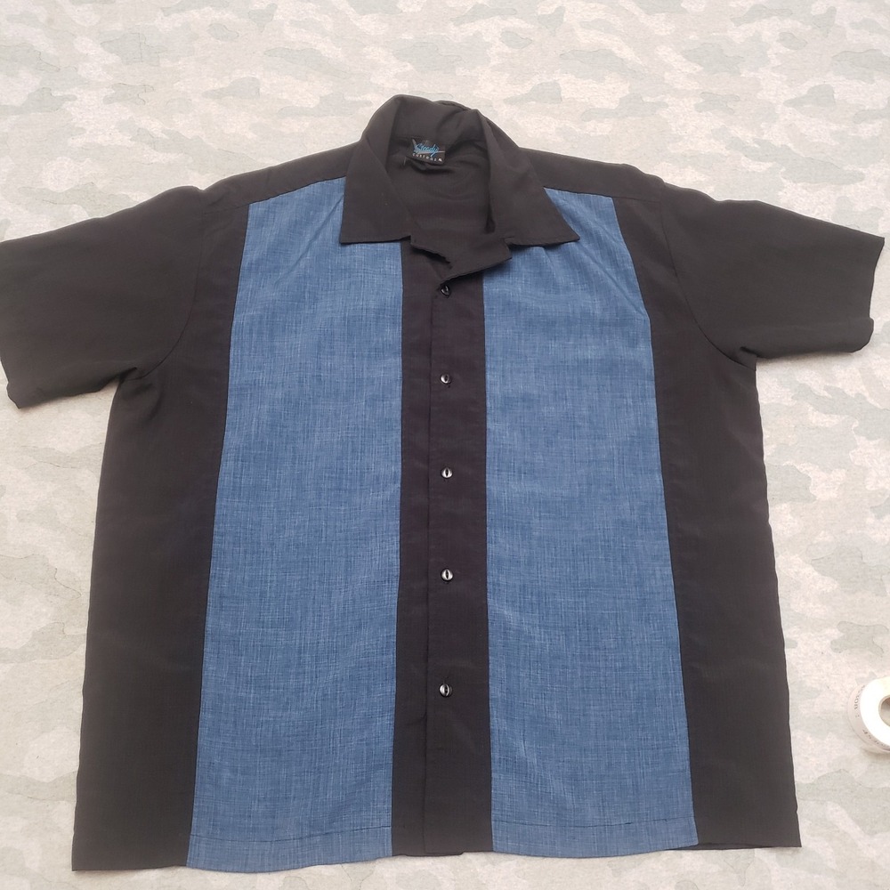 Vintage Steady Customs Shirt Mens‎ XL Black Short Sleeve Button Up Striped